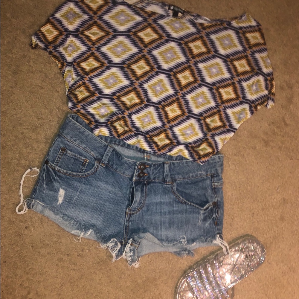 Bright Crop top and jean shorts